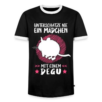 Mädchen mit Degu Nagetier Chile Degu - Männer Kontrast-T-Shirt - Schwarz/Weiß - Vorne - AI Model Female 172 light (172cm) & AI Model Male 178 light (178cm)