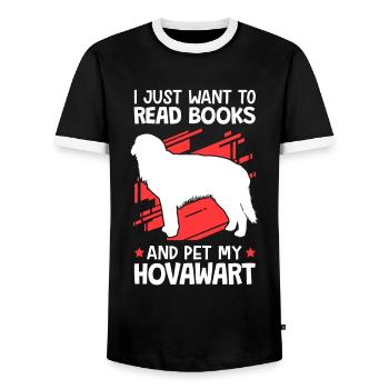I want to read books and stroke Hovawart - Men's Ringer Shirt - black/white - Front - AI Model Female 172 light (172cm) & AI Model Male 178 light (178cm)