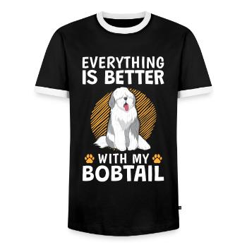 Everything better with Bobtail Old English Shepherd - Men's Ringer Shirt - black/white - Front - AI Model Female 172 light (172cm) & AI Model Male 178 light (178cm)