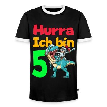 Brachiosaurus Dinosaurier Astronaut Dino Langhals - Männer Kontrast-T-Shirt - Schwarz/Weiß - Vorne - AI Model Female 172 light (172cm) & AI Model Male 178 light (178cm)