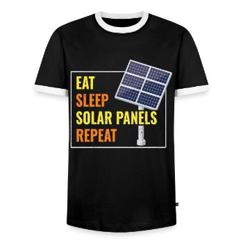 Eat Sleep Solar Panels Photovoltaics - Men's Ringer Shirt - black/white - Front - AI Model Female 172 light (172cm) & AI Model Male 178 light (178cm)