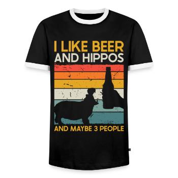 I Like Beer and Hippos And Maybe Like 3 People - Men's Ringer Shirt - black/white - Front - AI Model Female 172 light (172cm) & AI Model Male 178 light (178cm)