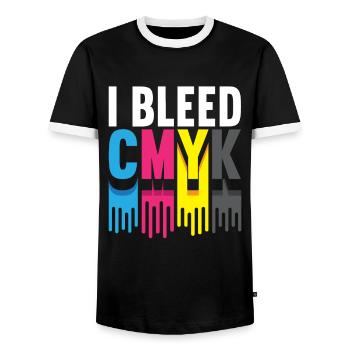 I Bleed CMJN Illustrator Graphiste - T-shirt contrasté Homme - noir/blanc - Devant - AI Model Female 172 light (172cm) & AI Model Male 178 light (178cm)