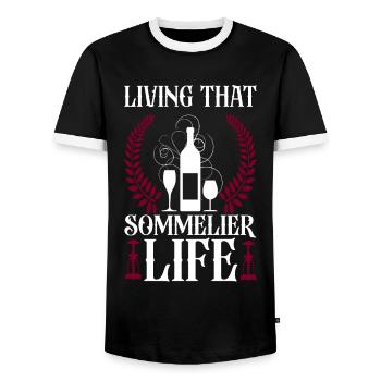 Dégustation de vin de sommelier - T-shirt contrasté Homme - noir/blanc - Devant - AI Model Female 172 light (172cm) & AI Model Male 178 light (178cm)