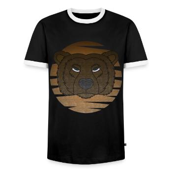Grizzly Bear Motif Portrait Moon with Bear - Men's Ringer Shirt - black/white - Front - AI Model Female 172 light (172cm) & AI Model Male 178 light (178cm)