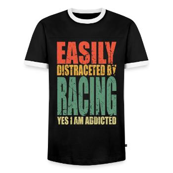 Racing Spruch lustig - Männer Kontrast-T-Shirt - Schwarz/Weiß - Vorne - AI Model Female 172 light (172cm) & AI Model Male 178 light (178cm)