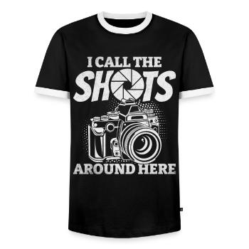 I call the shots here photo camera photographer - Men's Ringer Shirt - black/white - Front - AI Model Female 172 light (172cm) & AI Model Male 178 light (178cm)