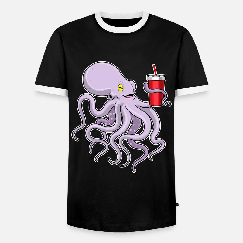Krake mit Trinkbecher - Männer Kontrast-T-Shirt - Schwarz/Weiß