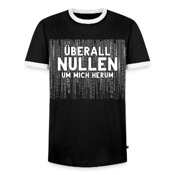 Überall Nullen Um Mich Herum Nerd Programmierer - Männer Kontrast-T-Shirt - Schwarz/Weiß - Vorne - AI Model Female 172 light (172cm) & AI Model Male 178 light (178cm)