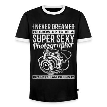 I would never have dreamed that I would become a super - Men's Ringer Shirt - black/white - Front - AI Model Female 172 light (172cm) & AI Model Male 178 light (178cm)