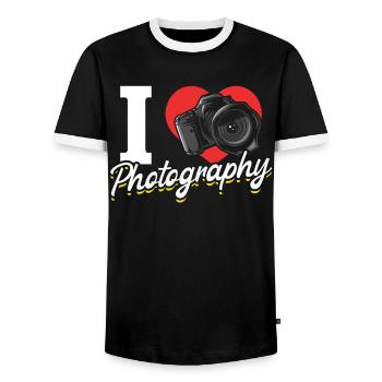 Photographe appareil photo J’adore la photographie - T-shirt contrasté Homme - noir/blanc - Devant - AI Model Female 172 light (172cm) & AI Model Male 178 light (178cm)