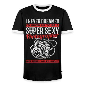I would never have dreamed that I would become a super - Men's Ringer Shirt - black/white - Front - AI Model Female 172 light (172cm) & AI Model Male 178 light (178cm)