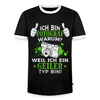 Ich Bin Fotograf Weil ich ein geiler Typ bin - - Männer Kontrast-T-Shirt - Schwarz/Weiß - Vorne - AI Model Female 172 light (172cm) & AI Model Male 178 light (178cm)