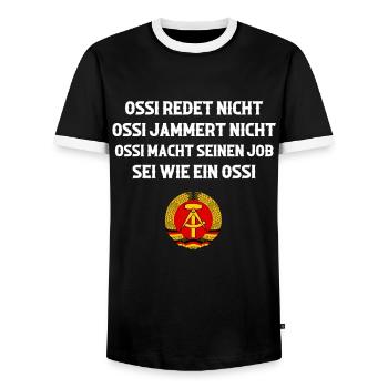 Ostdeutschland Geschenk Osten Ossi DDR Ostalgie - Männer Kontrast-T-Shirt - Schwarz/Weiß - Vorne - AI Model Female 172 light (172cm) & AI Model Male 178 light (178cm)