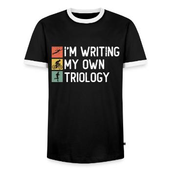 Ich schreibe meine eigene Triologie - Triathlon - Männer Kontrast-T-Shirt - Schwarz/Weiß - Vorne - AI Model Female 172 light (172cm) & AI Model Male 178 light (178cm)