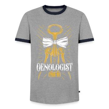 Sommelier Wine Drinking Tasting - Men's Ringer Shirt - grey/navy  - Front - AI Model Female 172 light (172cm) & AI Model Male 178 light (178cm)