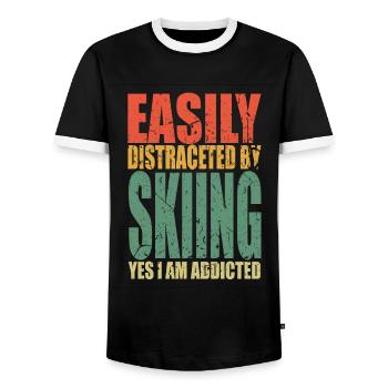 Skiing saying funny - Men's Ringer Shirt - black/white - Front - AI Model Female 172 light (172cm) & AI Model Male 178 light (178cm)