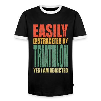 Triathlon saying funny - Men's Ringer Shirt - black/white - Front - AI Model Female 172 light (172cm) & AI Model Male 178 light (178cm)
