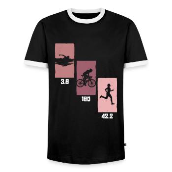 3.8 | 180 | 42.2 - Triathlon Frauen Training - Männer Kontrast-T-Shirt - Schwarz/Weiß - Vorne - AI Model Female 172 light (172cm) & AI Model Male 178 light (178cm)