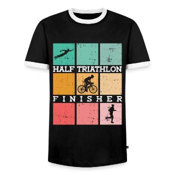 Semi-Triathlon Finisher - Triathlète - T-shirt contrasté Homme - noir/blanc - Devant - AI Model Female 172 light (172cm) & AI Model Male 178 light (178cm)