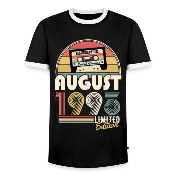 Août 1993 Vintage Cadeau d’anniversaire - T-shirt contrasté Homme - noir/blanc - Devant - AI Model Female 172 light (172cm) & AI Model Male 178 light (178cm)