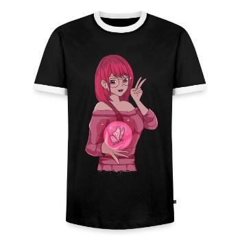Baddie Girl Aesthetic Anime Girl Butterfly - Men's Ringer Shirt - black/white - Front - AI Model Female 172 light (172cm) & AI Model Male 178 light (178cm)
