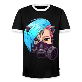 Cyborg Anime Girl Japanese Cyber Aesthetics - Men's Ringer Shirt - black/white - Front - AI Model Female 172 light (172cm) & AI Model Male 178 light (178cm)