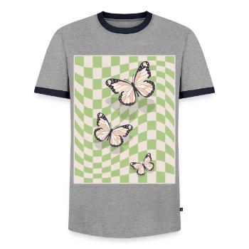 Papillons esthétiques pastel danois - T-shirt contrasté Homme - gris/marine  - Devant - AI Model Female 172 light (172cm) & AI Model Male 178 light (178cm)
