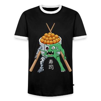 Cyborg Sushi Monster Japanese Cyber Aesthetics - Men's Ringer Shirt - black/white - Front - AI Model Female 172 light (172cm) & AI Model Male 178 light (178cm)