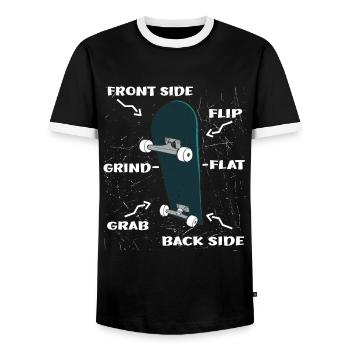 Caractéristiques du Skate Board - Skateboard - Cool Skater - T-shirt contrasté Homme - noir/blanc - Devant - AI Model Female 172 light (172cm) & AI Model Male 178 light (178cm)