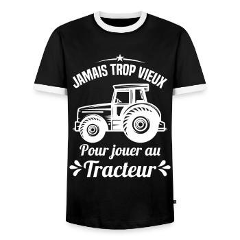 Jamais trop vieux pour jouer au tracteur - T-shirt contrasté Homme - noir/blanc - Devant - AI Model Female 172 light (172cm) & AI Model Male 178 light (178cm)