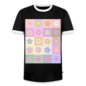 Danish Pastel Aesthetic Retro Flower Pattern - Men's Ringer Shirt - black/white - Front - AI Model Female 172 light (172cm) & AI Model Male 178 light (178cm)