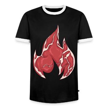 Meatcore Esthétique Weirdcore Meat Fire Flame - T-shirt contrasté Homme - noir/blanc - Devant - AI Model Female 172 light (172cm) & AI Model Male 178 light (178cm)