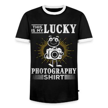 Photographer This Is My Lucky Photo-Shirt Photo - Men's Ringer Shirt - black/white - Front - AI Model Female 172 light (172cm) & AI Model Male 178 light (178cm)