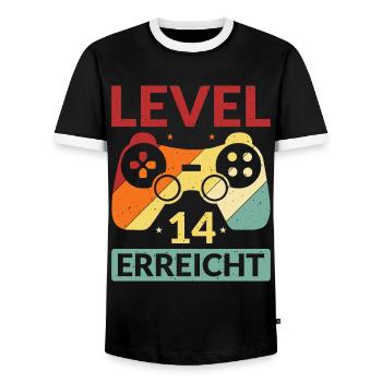 Level 14 Erreicht Gamer - Männer Kontrast-T-Shirt - Schwarz/Weiß - Vorne - AI Model Female 172 light (172cm) & AI Model Male 178 light (178cm)