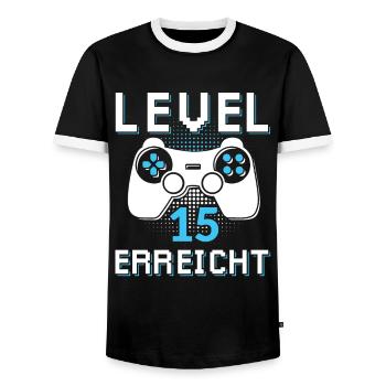 Level 15 Erreicht Gamer - Männer Kontrast-T-Shirt - Schwarz/Weiß - Vorne - AI Model Female 172 light (172cm) & AI Model Male 178 light (178cm)