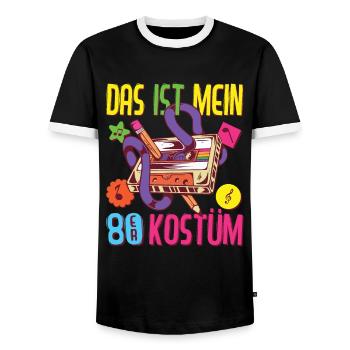 80er Jahre Outfit Party Kostüm Mottoparty 1980er - Männer Kontrast-T-Shirt - Schwarz/Weiß - Vorne - AI Model Female 172 light (172cm) & AI Model Male 178 light (178cm)