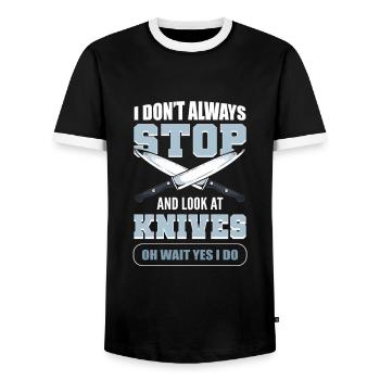 I Don't Always Stop & Look At Knives Knife - Männer Kontrast-T-Shirt - Schwarz/Weiß - Vorne - AI Model Female 172 light (172cm) & AI Model Male 178 light (178cm)