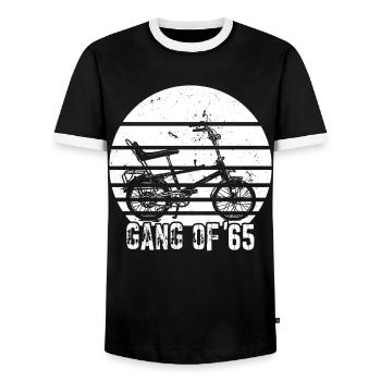 Bonanzarad Bonanza Bike Hipster Birthday 1965 - Men's Ringer Shirt - black/white - Front - AI Model Female 172 light (172cm) & AI Model Male 178 light (178cm)