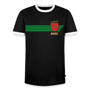 Morocco Moroccan Lions Football Fan Jersey - Men's Ringer Shirt - black/white - Front - AI Model Female 172 light (172cm) & AI Model Male 178 light (178cm)