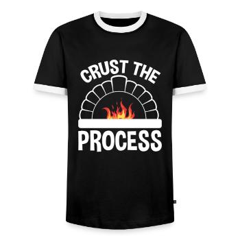 Crust The Process, Sourdough Bread Baker - Men's Ringer Shirt - black/white - Front - AI Model Female 172 light (172cm) & AI Model Male 178 light (178cm)