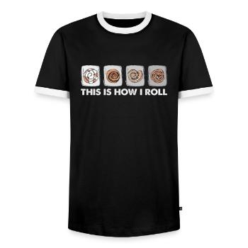 This Is How I Roll - Cinnamon Roll Baker - Men's Ringer Shirt - black/white - Front - AI Model Female 172 light (172cm) & AI Model Male 178 light (178cm)