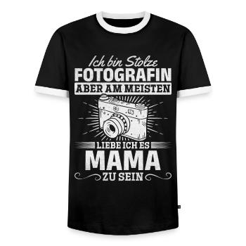 Kamera Fotografin Mama Fotografie Ich bin Stolze - Männer Kontrast-T-Shirt - Schwarz/Weiß - Vorne - AI Model Female 172 light (172cm) & AI Model Male 178 light (178cm)