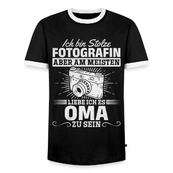 Oma Fotografin Oma Fotografie Ich bin Stolze - Männer Kontrast-T-Shirt - Schwarz/Weiß - Vorne - AI Model Female 172 light (172cm) & AI Model Male 178 light (178cm)