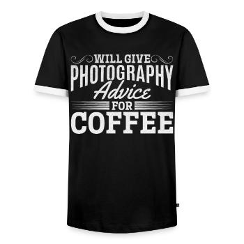 Je donne des conseils sur la photographie pour le café - photo - T-shirt contrasté Homme - noir/blanc - Devant - AI Model Female 172 light (172cm) & AI Model Male 178 light (178cm)