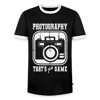 Fotografie Das ist mein Game-Fotograf - Männer Kontrast-T-Shirt - Schwarz/Weiß - Vorne - AI Model Female 172 light (172cm) & AI Model Male 178 light (178cm)
