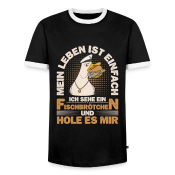 Fischbrötchen Möwe Norddeutsch - Männer Kontrast-T-Shirt - Schwarz/Weiß - Vorne - AI Model Female 172 light (172cm) & AI Model Male 178 light (178cm)