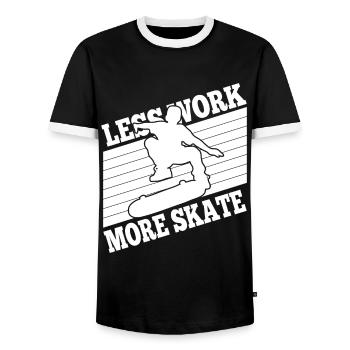 Skateboarding Less Work More Skate Gift Idea - Men's Ringer Shirt - black/white - Front - AI Model Female 172 light (172cm) & AI Model Male 178 light (178cm)