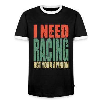 Racing Spruch lustig - Männer Kontrast-T-Shirt - Schwarz/Weiß - Vorne - AI Model Female 172 light (172cm) & AI Model Male 178 light (178cm)