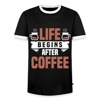 Coffee Espresso Morning Coffee Drinker Americano - Men's Ringer Shirt - black/white - Front - AI Model Female 172 light (172cm) & AI Model Male 178 light (178cm)